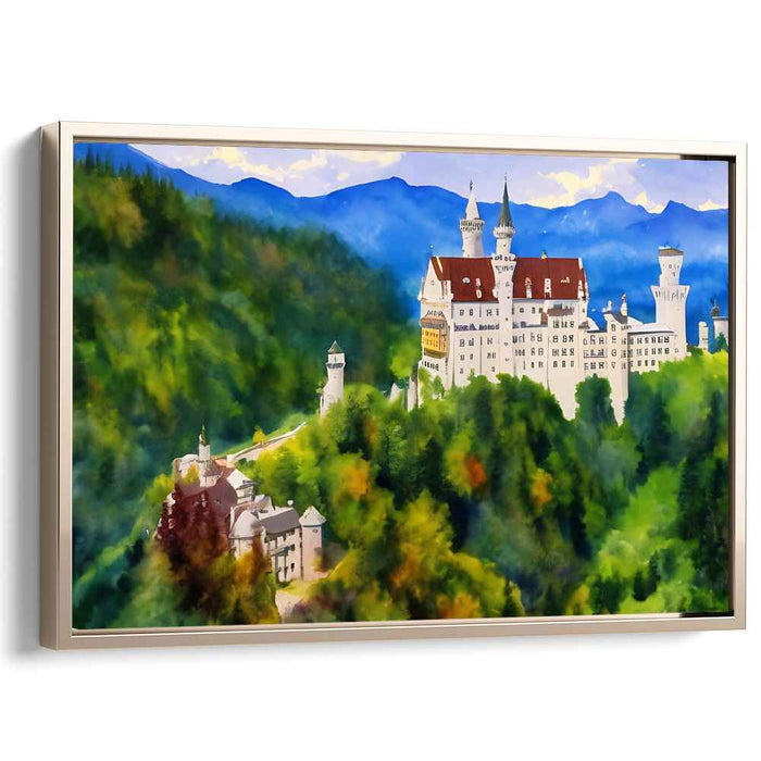 Enchanted Bavarian Castle: Neuschwanstein in the Misty Alps Canvas Art Print