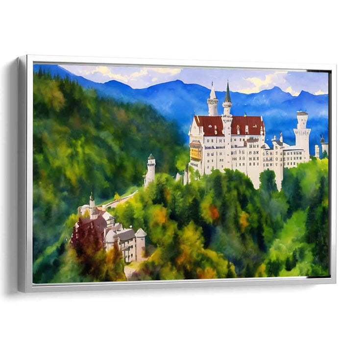 Enchanted Bavarian Castle: Neuschwanstein in the Misty Alps Canvas Art Print