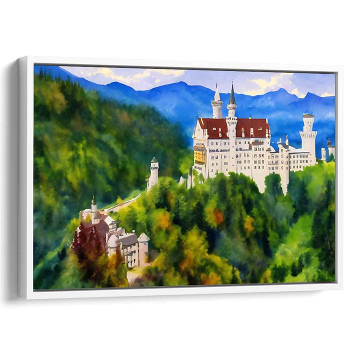 Enchanted Bavarian Castle: Neuschwanstein in the Misty Alps Canvas Art Print