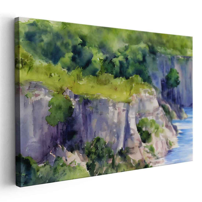 Tranquility's Brushstrokes: Tranquil Watercolor Landscape Art Print