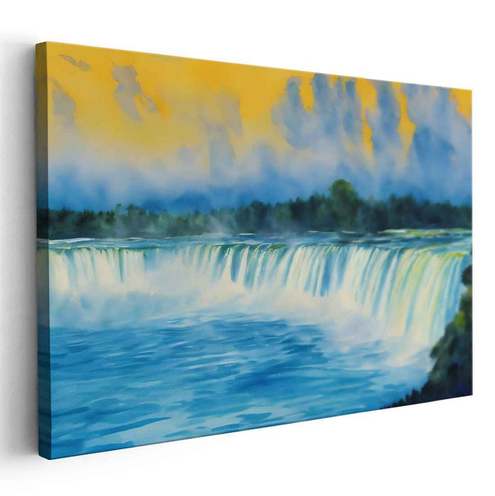 Love's Cascade Dawn: Romantic Sunrise Over Cascading Waterfall Canvas Art