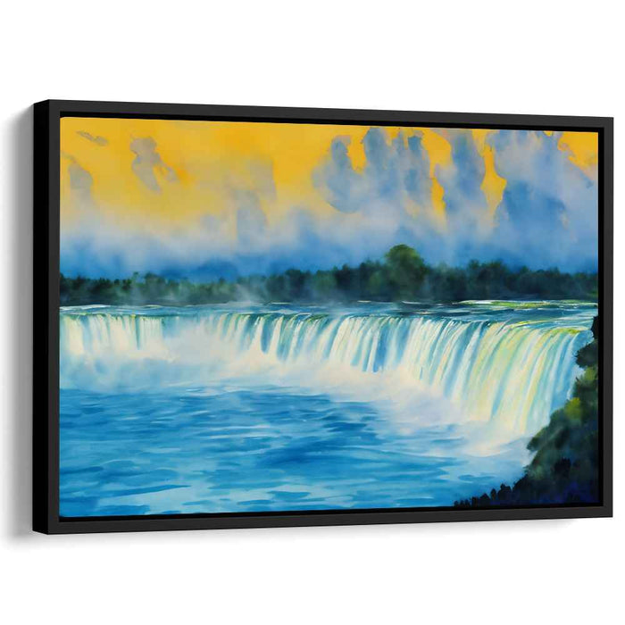 Love's Cascade Dawn: Romantic Sunrise Over Cascading Waterfall Canvas Art