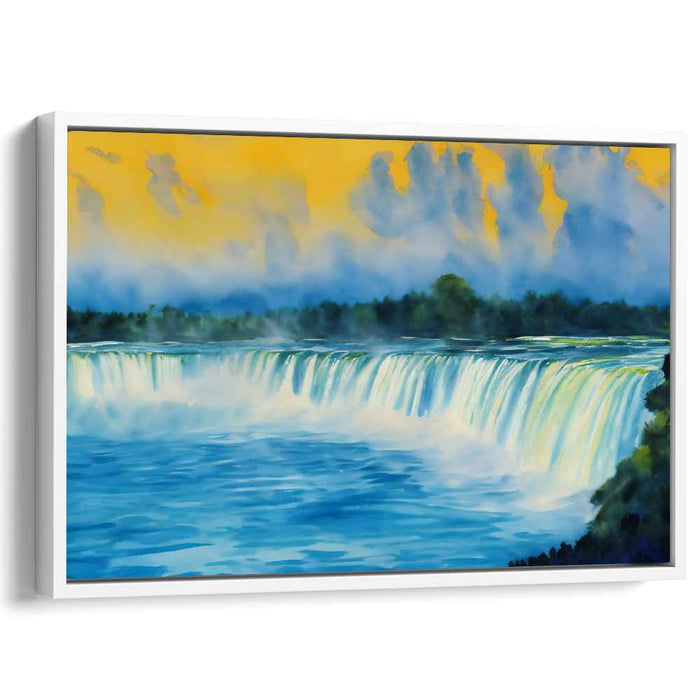 Love's Cascade Dawn: Romantic Sunrise Over Cascading Waterfall Canvas Art
