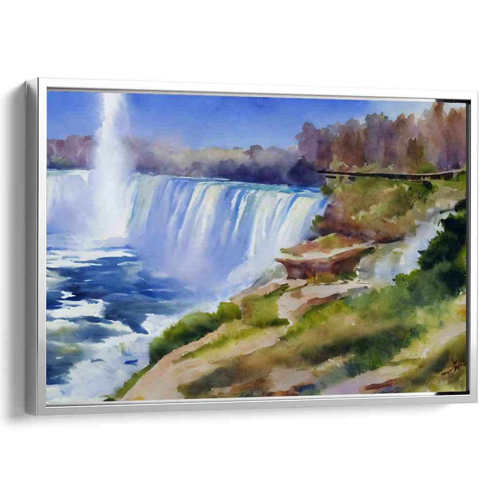 Mist Symphony Cascade: Impressionist Watercolor of a Grand