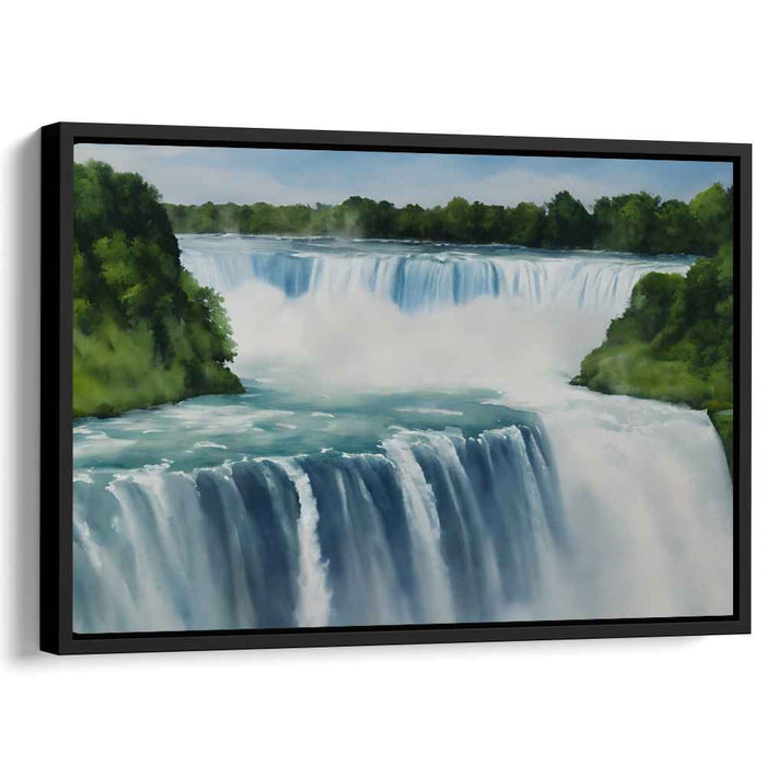 Whispers of Emerald Cascade: Serene Waterfall Amidst Verdant Foliage Canvas Art Print