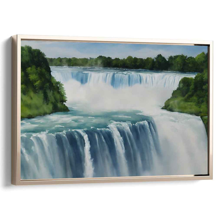 Whispers of Emerald Cascade: Serene Waterfall Amidst Verdant Foliage Canvas Art Print
