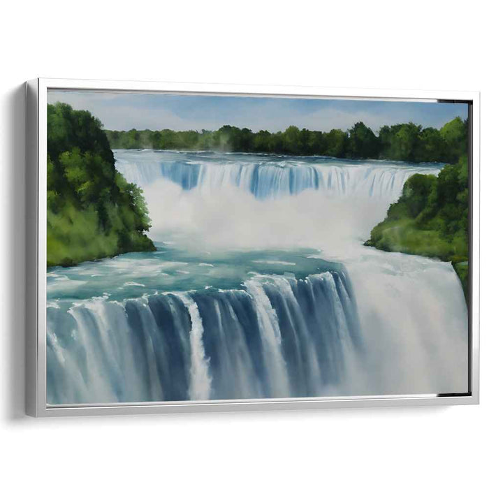 Whispers of Emerald Cascade: Serene Waterfall Amidst Verdant Foliage Canvas Art Print