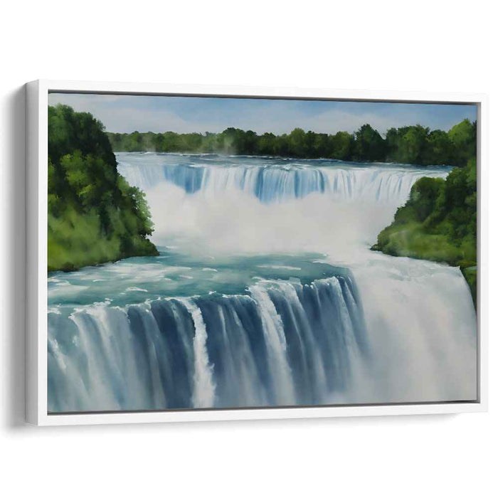 Whispers of Emerald Cascade: Serene Waterfall Amidst Verdant Foliage Canvas Art Print