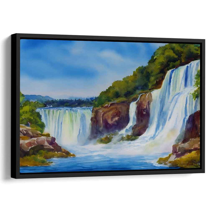 Whispering Cascade Oasis: Serene Waterfall Landscape Canvas Art