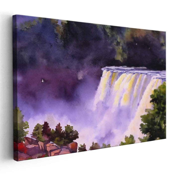 Mystic Whispers Among Rocks: Watercolor Waterfall Serenity