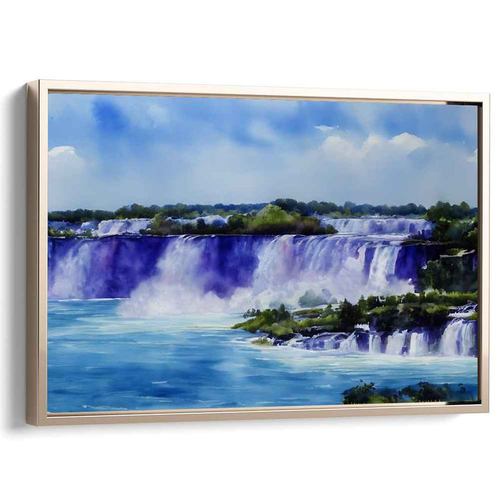 Mist Veil Cascades: Watercolor Landscape of a Grand Waterfall