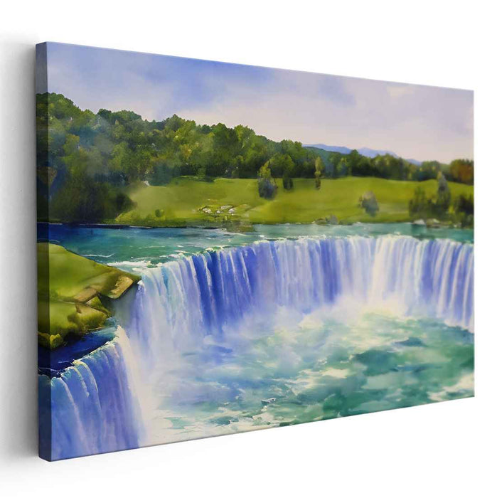 Silent Mist Whispering Falls: Serene Waterfall Landscape Canvas Art Print