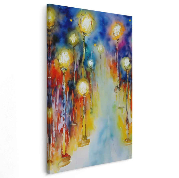 Luminous Pathway: Enchanting Watercolor Night Scene