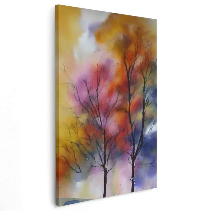 Surreal Forest Symphony: Watercolor Trees in Abstract Hues Canvas Art Print