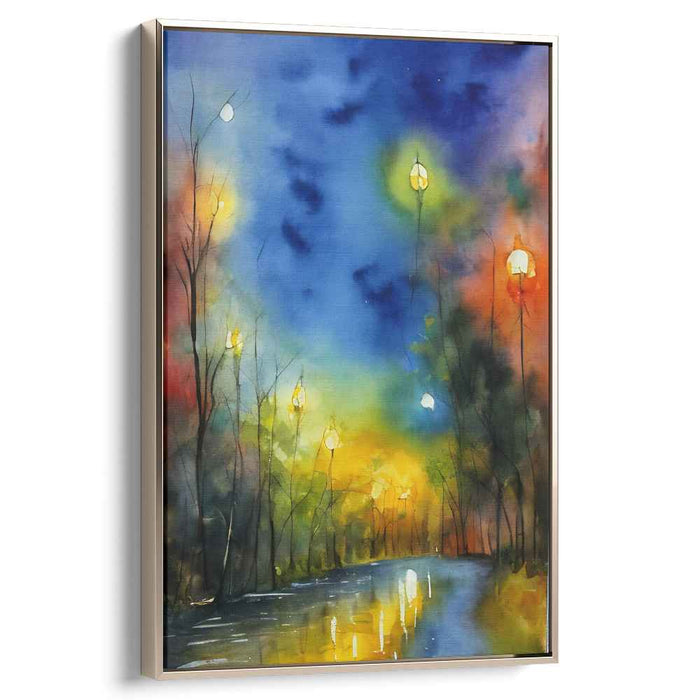 Lanterns of Serenity: Impressionist Twilight Reflections Watercolor Canvas Art