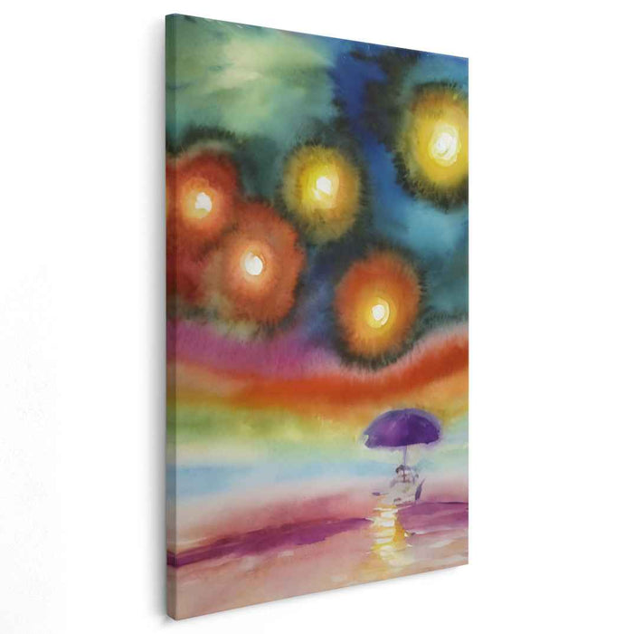 Dusk Dreamscape Shoreline Magic: Surreal Twilight Beach Canvas Art Print