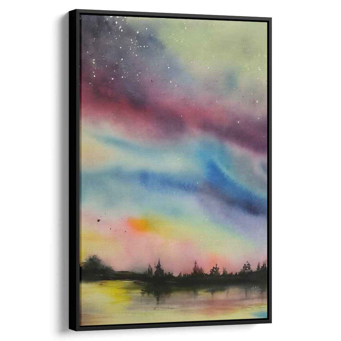 Cosmic Lullaby: Watercolor Aurora Night Sky Landscape