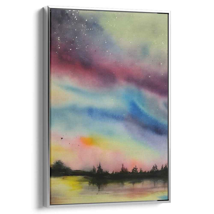 Cosmic Lullaby: Watercolor Aurora Night Sky Landscape