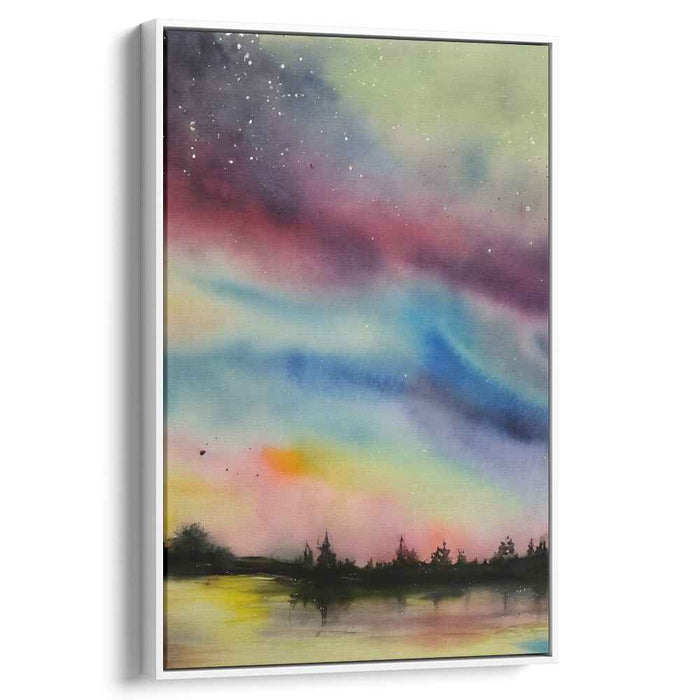 Cosmic Lullaby: Watercolor Aurora Night Sky Landscape