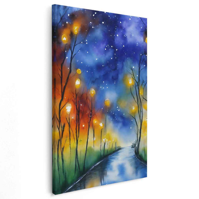 Enchanted Lantern Path: A Serene Nightscape Canvas Art