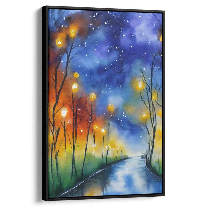 Enchanted Lantern Path: A Serene Nightscape Canvas Art