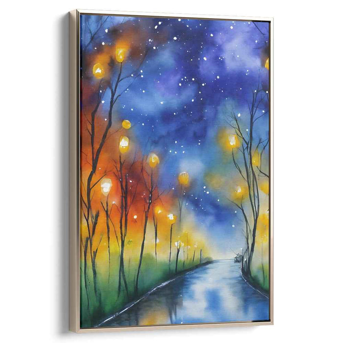 Enchanted Lantern Path: A Serene Nightscape Canvas Art