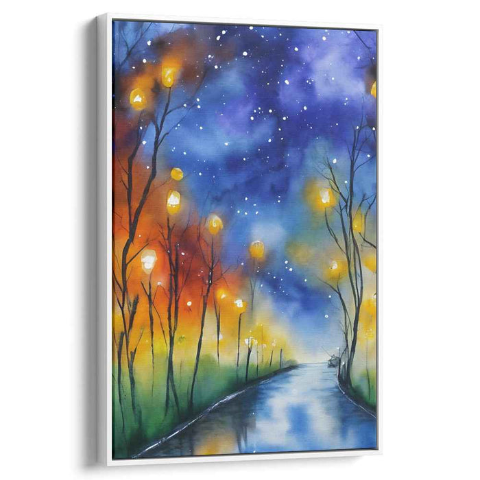 Enchanted Lantern Path: A Serene Nightscape Canvas Art