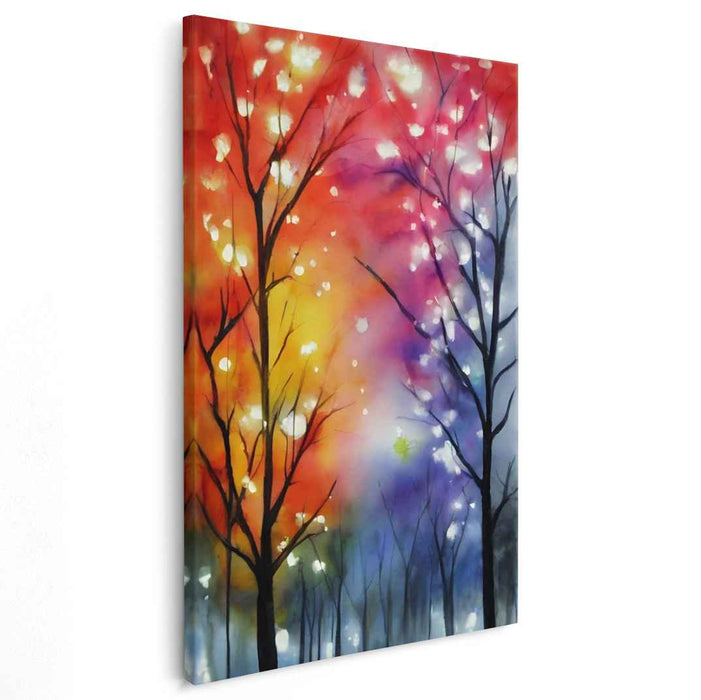 Whispering Woods Awakening: Abstract Forest Silhouette Watercolor Canvas Art