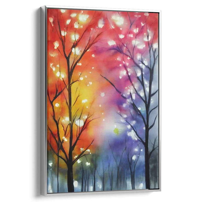 Whispering Woods Awakening: Abstract Forest Silhouette Watercolor Canvas Art