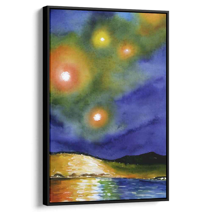 Mystical Night: Ethereal Orbs Over Tranquil Waters Canvas Art Print