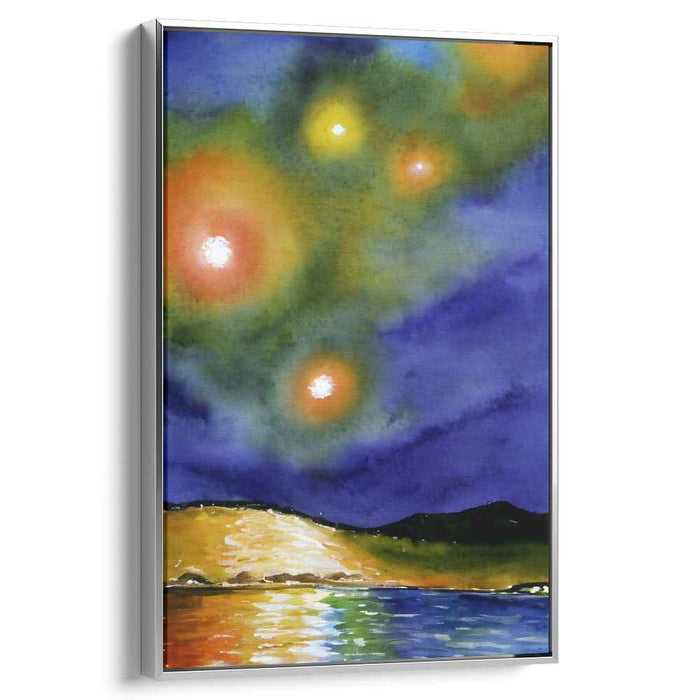 Mystical Night: Ethereal Orbs Over Tranquil Waters Canvas Art Print