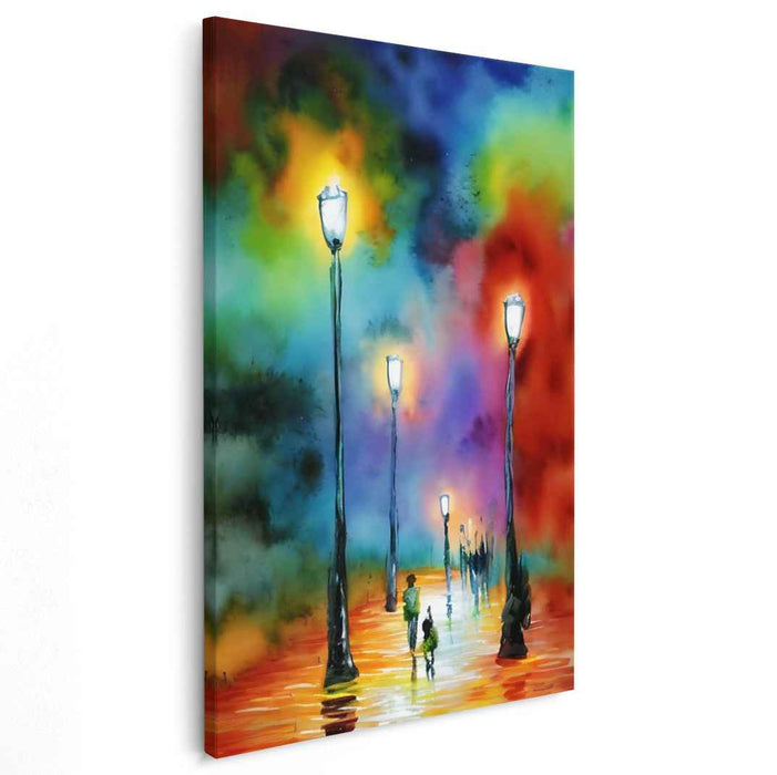Luminous Stroll: A Vibrant Watercolor Boulevard Canvas Art