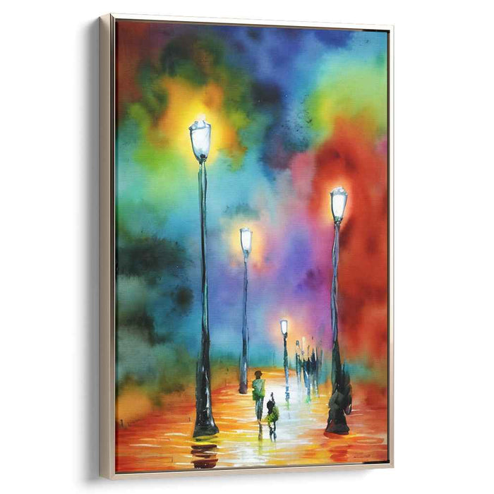 Luminous Stroll: A Vibrant Watercolor Boulevard Canvas Art