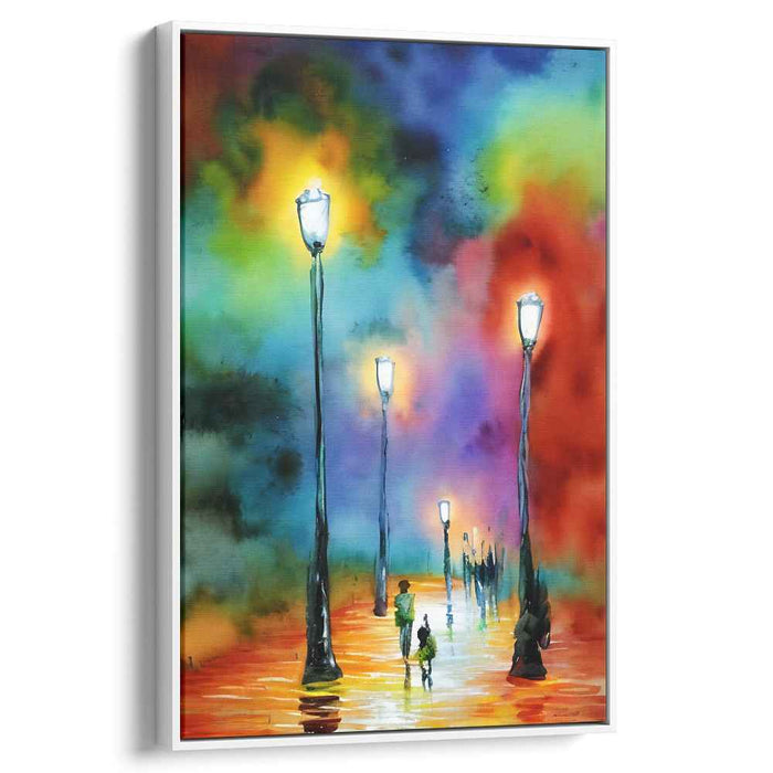 Luminous Stroll: A Vibrant Watercolor Boulevard Canvas Art