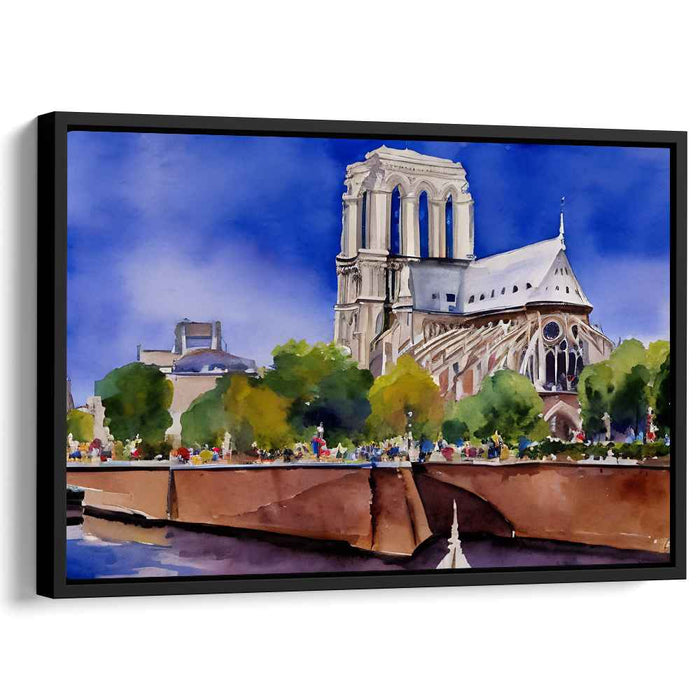 Cathedral's Watercolor Aura: Watercolor Impression of Notre Dame Cathedral