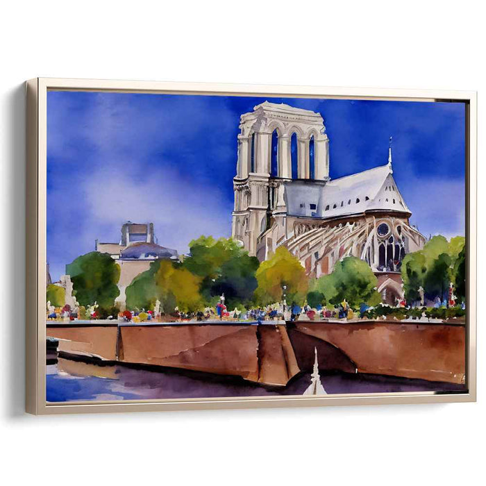 Cathedral's Watercolor Aura: Watercolor Impression of Notre Dame Cathedral