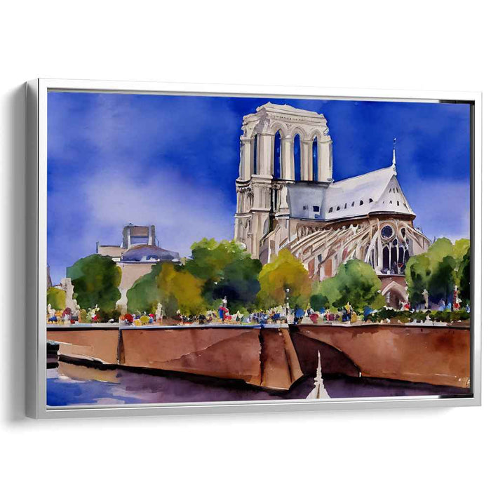 Cathedral's Watercolor Aura: Watercolor Impression of Notre Dame Cathedral