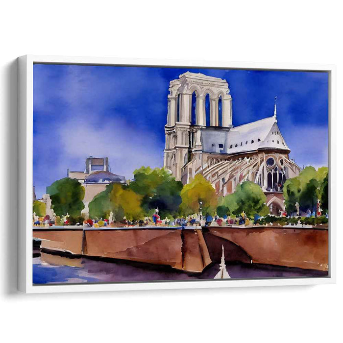 Cathedral's Watercolor Aura: Watercolor Impression of Notre Dame Cathedral