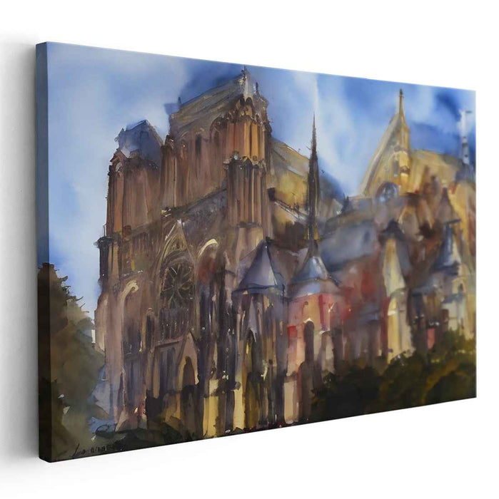Stained Glass Serenade: Impressionist Cathedral Watercolor Art Print