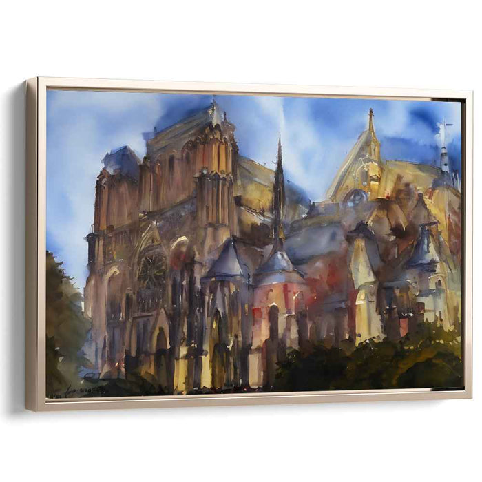 Stained Glass Serenade: Impressionist Cathedral Watercolor Art Print