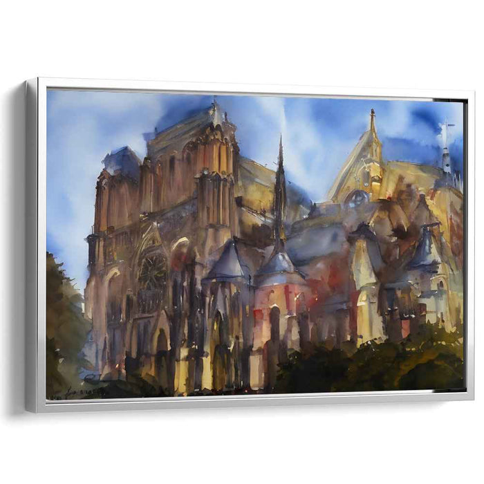 Stained Glass Serenade: Impressionist Cathedral Watercolor Art Print