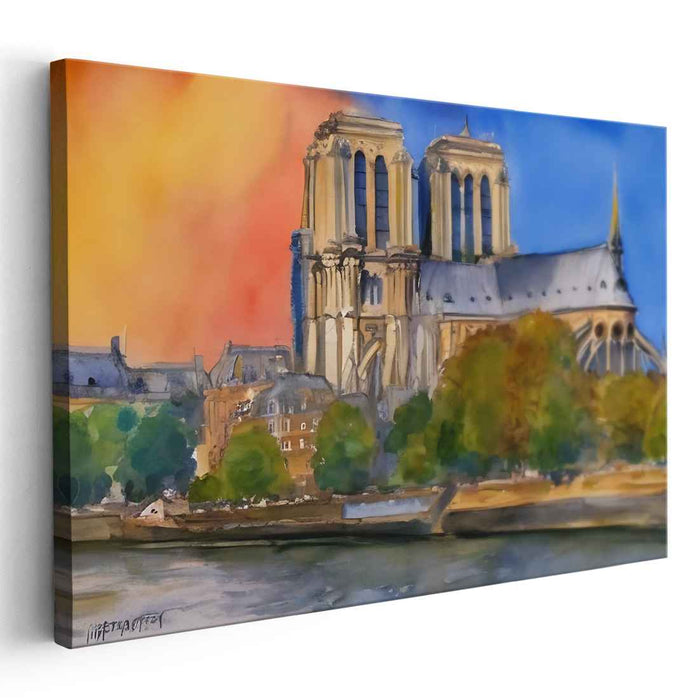 Luminous Prism Dreamscape: Watercolor Cathedral at Sunset