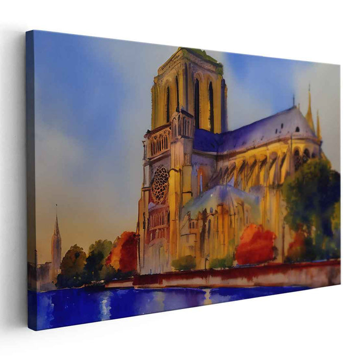 Rainbow Archways Whisper: Watercolor Notre-Dame Cathedral Canvas Art Print