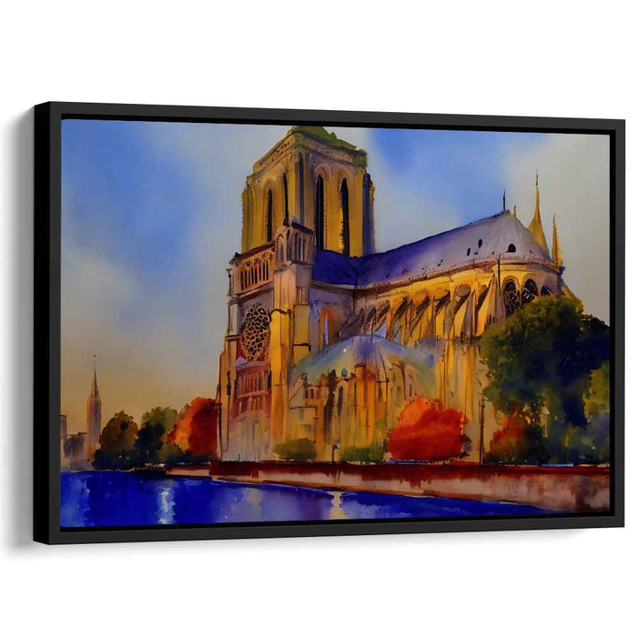 Rainbow Archways Whisper: Watercolor Notre-Dame Cathedral Canvas Art Print