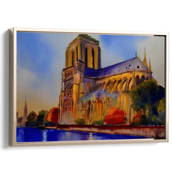 Rainbow Archways Whisper: Watercolor Notre-Dame Cathedral Canvas Art Print