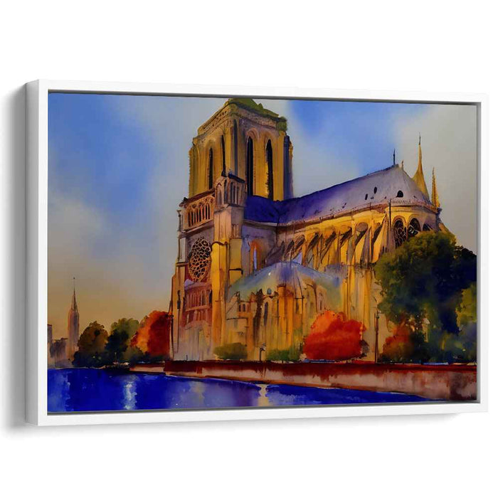 Rainbow Archways Whisper: Watercolor Notre-Dame Cathedral Canvas Art Print