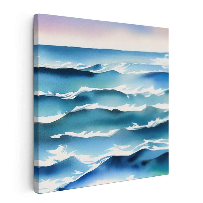 Tranquil Aqua Odyssey: Tranquil Blue Watercolor Seascape Canvas Art Print