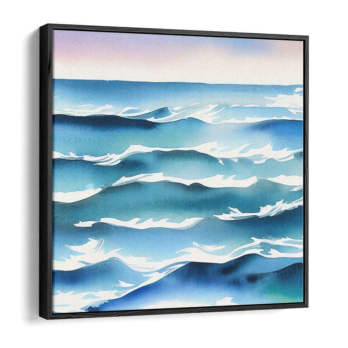 Tranquil Aqua Odyssey: Tranquil Blue Watercolor Seascape Canvas Art Print