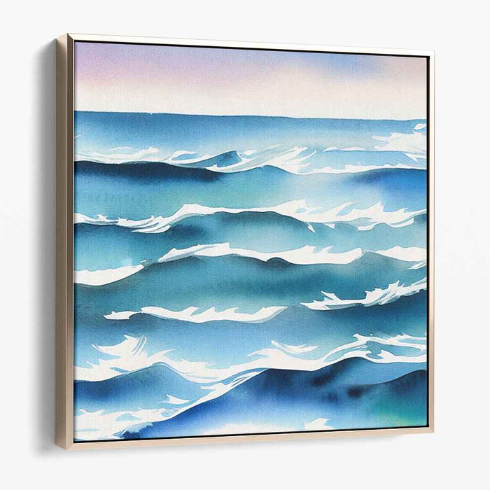 Tranquil Aqua Odyssey: Tranquil Blue Watercolor Seascape Canvas Art Print