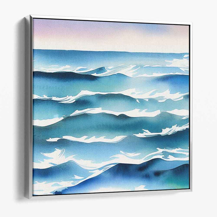 Tranquil Aqua Odyssey: Tranquil Blue Watercolor Seascape Canvas Art Print